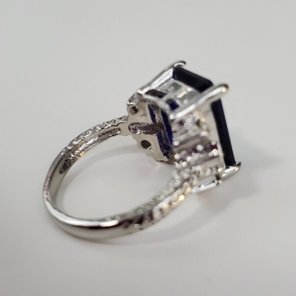 Silver Blue rhinestones Cocktail Ring size 6 - Picture 5 of 8